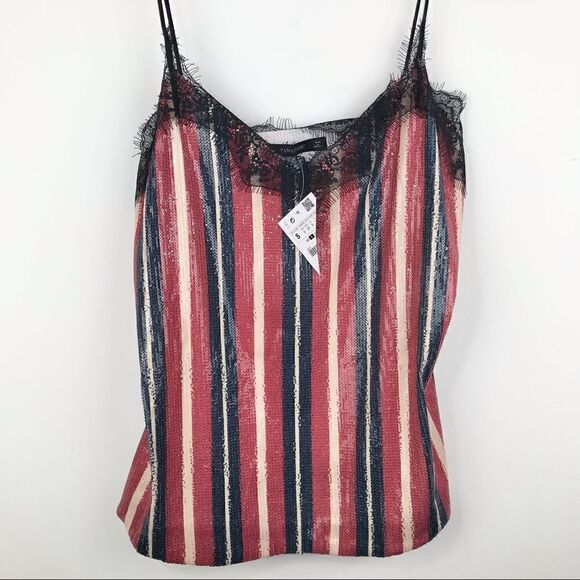 Zara Basic Sequin Patriotic Stripe Tank NEW - Picture 4 of 12